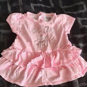 child of mine Pink and White Striped Ruffle Dress